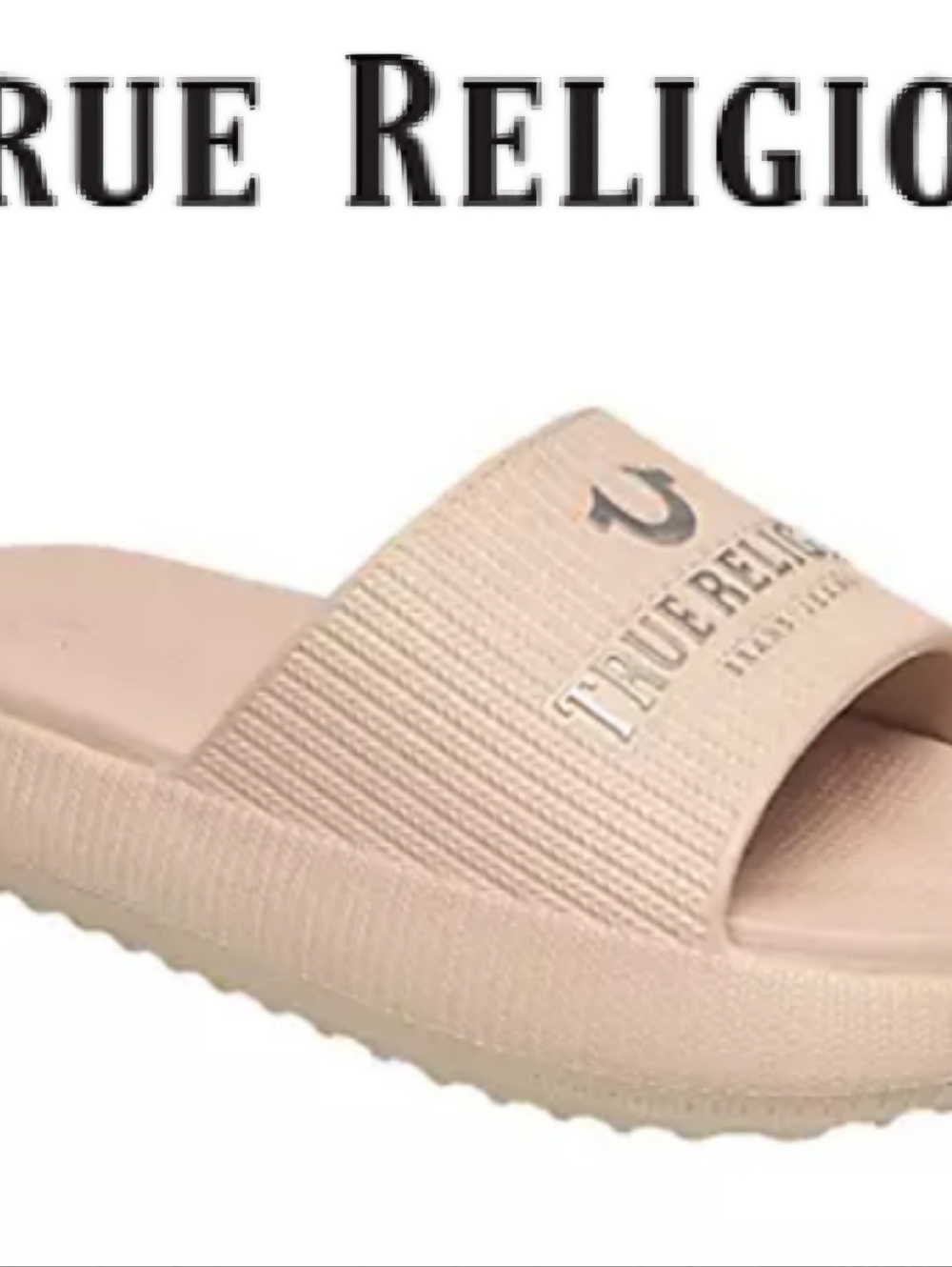 True Religion Meg Logo Slide Sandals- Nude